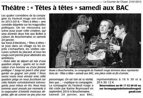 « Têtes à têtes », Le Courrier de l'Ouest 21/01/2015