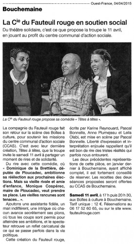 « Têtes à têtes », Ouest-France 04/04/2015